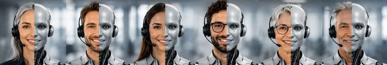 telesecretariat-ia-accueil-telephonique-externalise Équipe de télésecrétaires assistée par une intelligence artificielle téléphonique pour gérer les appels entrants